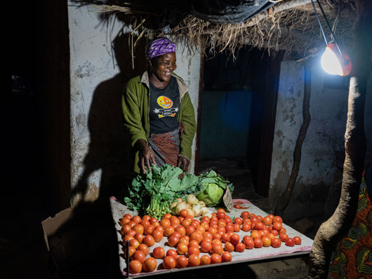 A Trader Uses Her Light To Sell Her Produce At The Local Market. Photo Credit Solaraid Jason J Mulikita